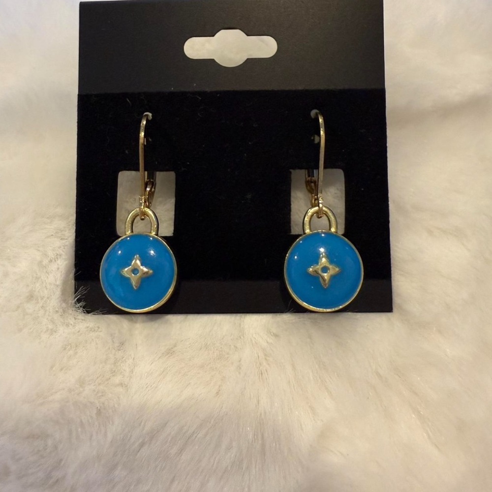 Handmade Gold and Blue Star hypoallergenic Leverback hook Earrings